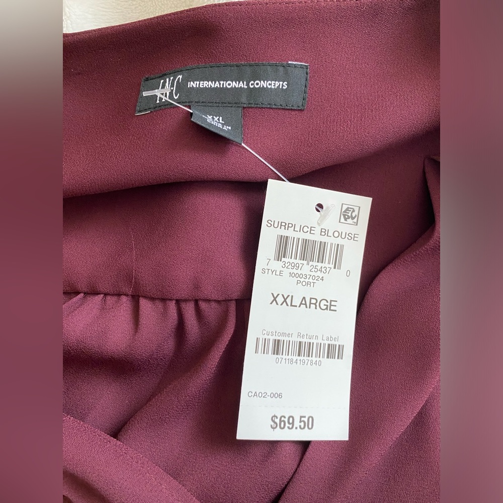 INC International “Surplice Blouse” with Faux Wrap front, (NWT) - Picture 5 of 5